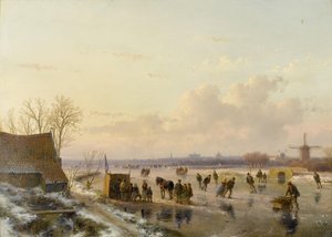 Téli táj korcsolyázókkal, Haarlem a távolban